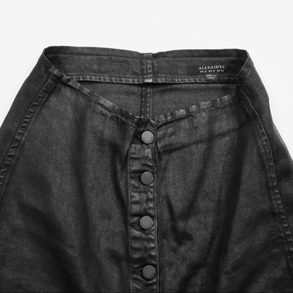 All Saints Wax Denim Black Button Skirt - Picture 6 of 6